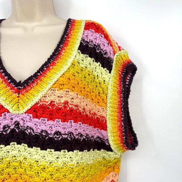 Free People Vest Women’s Size small Rainbow Stripe Summer Daze knit V neck vest - Picture 3 of 13